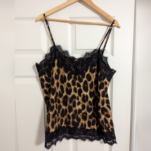 eesome Tops - ee:some camisole black brown leopard print black lace size large NWT